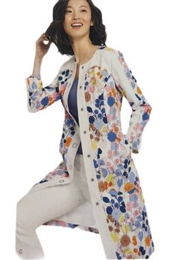 Etcetera Floral Print Coat with White Banding